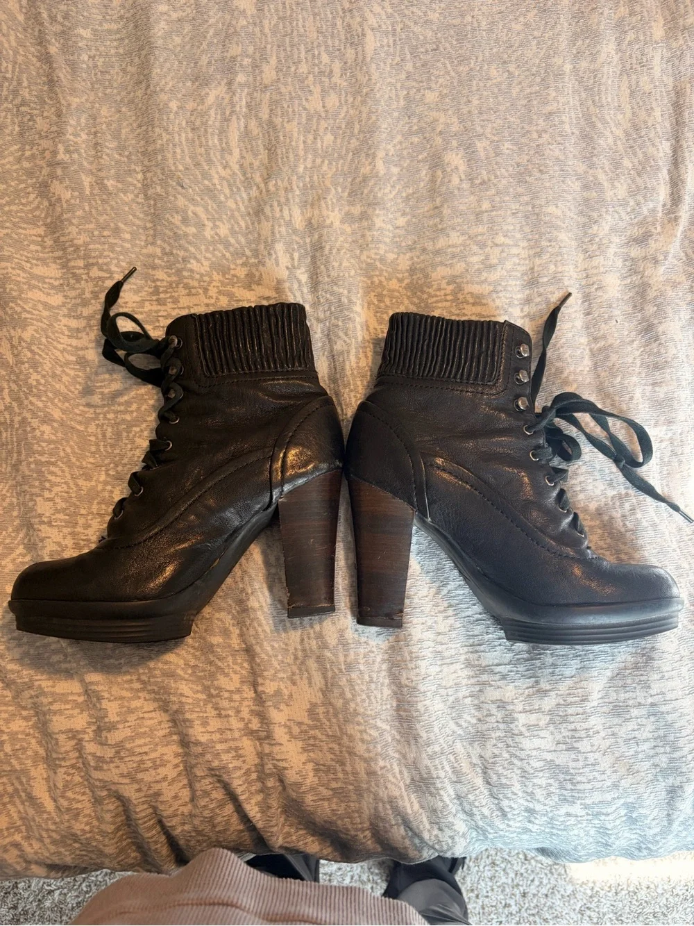 Frye Black Lace-Up High Heel Ankle Boots - Picture 3 of 6